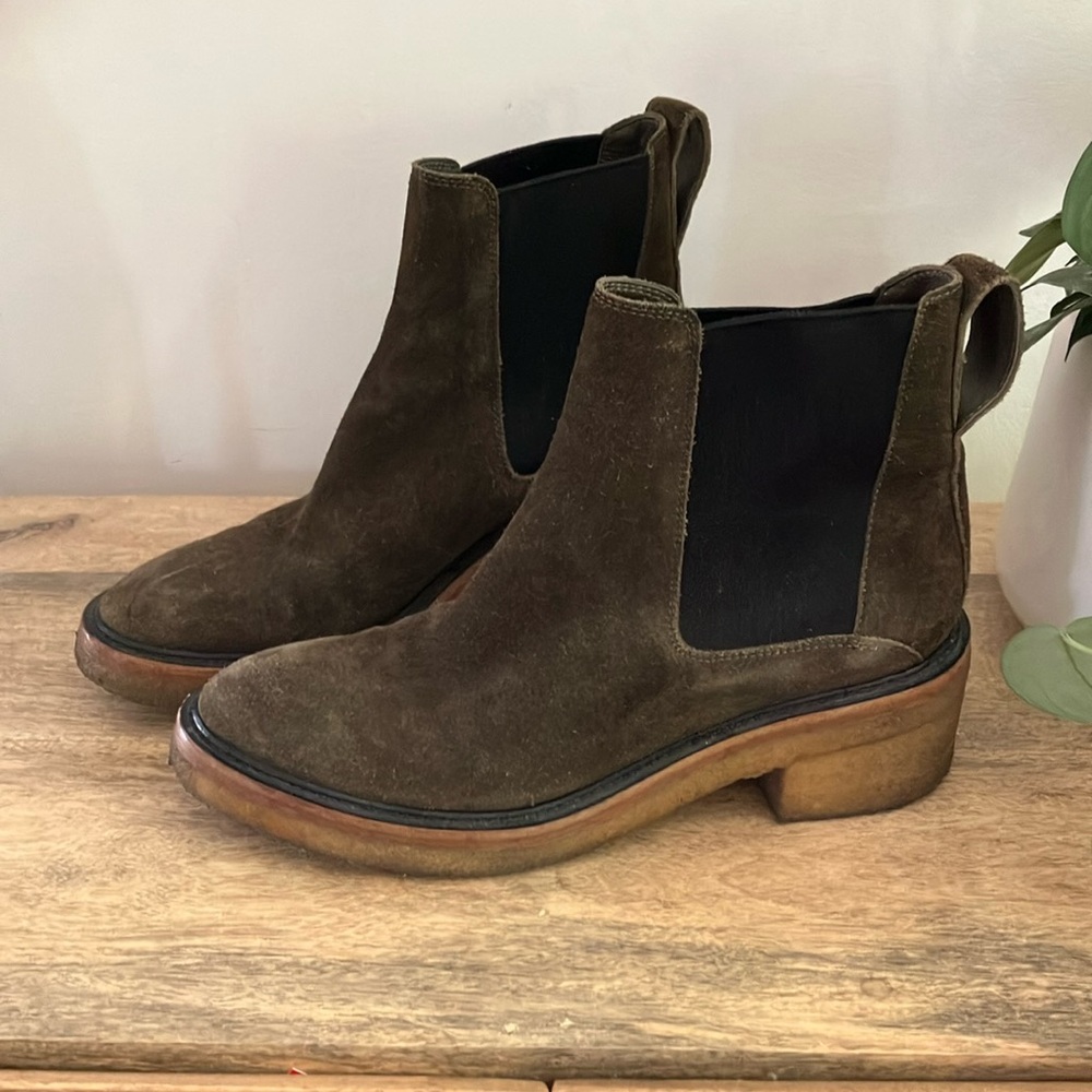 #13 Dries Van Noten Brown/olive Chelsea Ankle Boots Suede 39.5